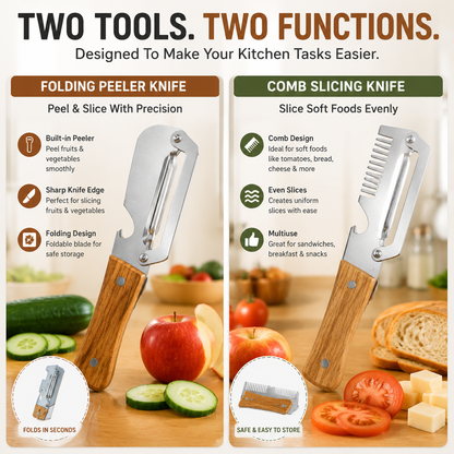🥕OFF 50% TODAY🔪 2PCS Wood Handle Multifunction Kitchen Peeler | Peel, Slice & Bottle Opener All-in-One