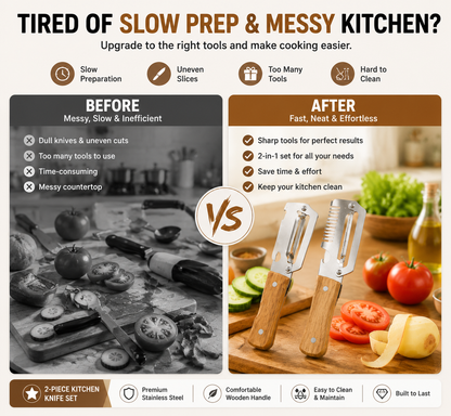 🥕OFF 50% TODAY🔪 2PCS Wood Handle Multifunction Kitchen Peeler | Peel, Slice & Bottle Opener All-in-One