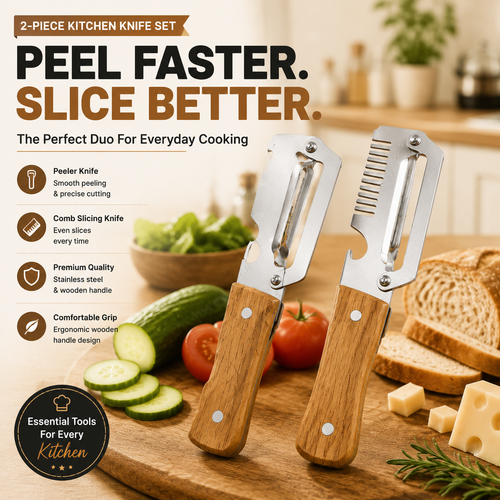 🥕OFF 50% TODAY🔪 2PCS Wood Handle Multifunction Kitchen Peeler | Peel, Slice & Bottle Opener All-in-One