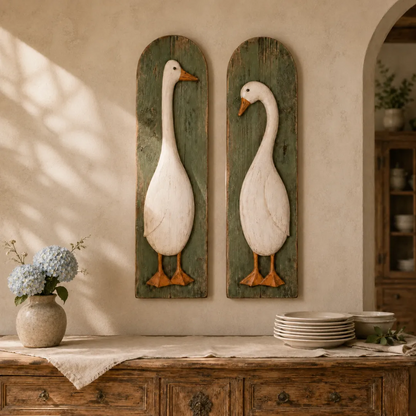 Set of 2 Handcrafted Rustic Goose Wall Art – Vintage Farmhouse Charm