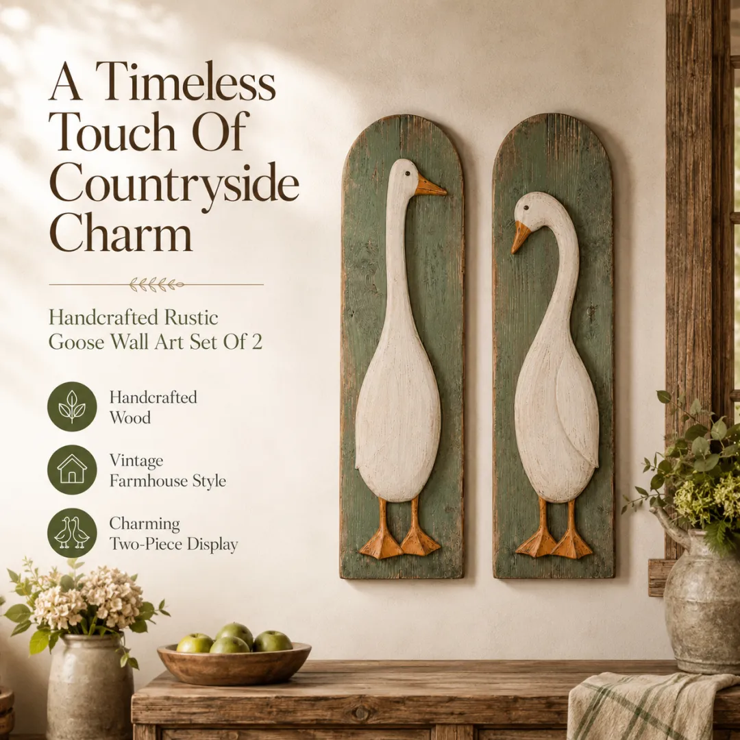 Set of 2 Handcrafted Rustic Goose Wall Art – Vintage Farmhouse Charm