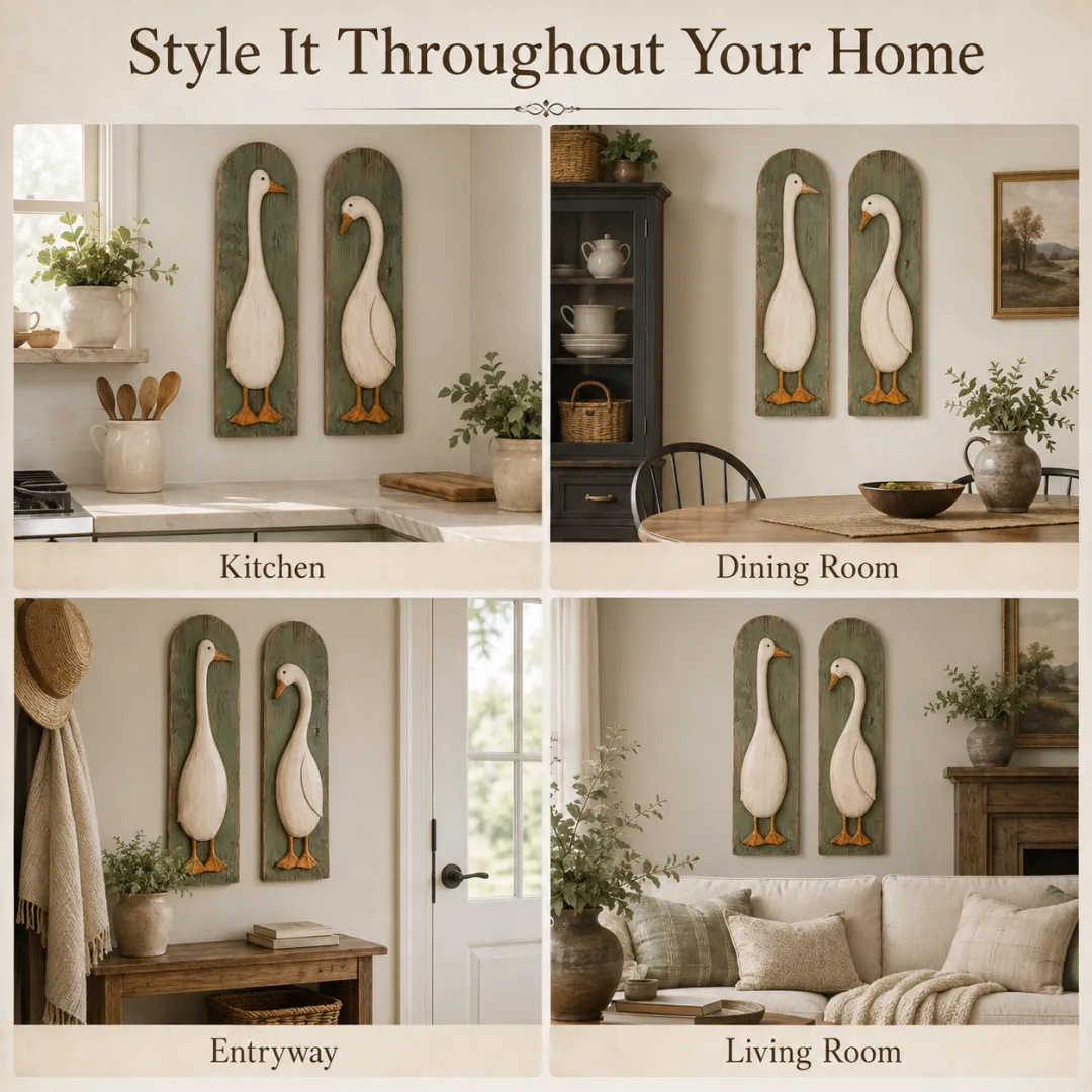 Set of 2 Handcrafted Rustic Goose Wall Art – Vintage Farmhouse Charm