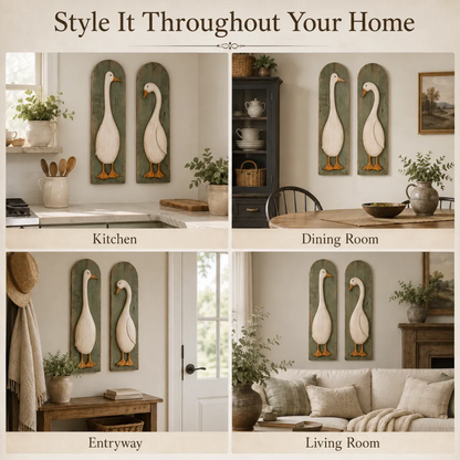 Set of 2 Handcrafted Rustic Goose Wall Art – Vintage Farmhouse Charm