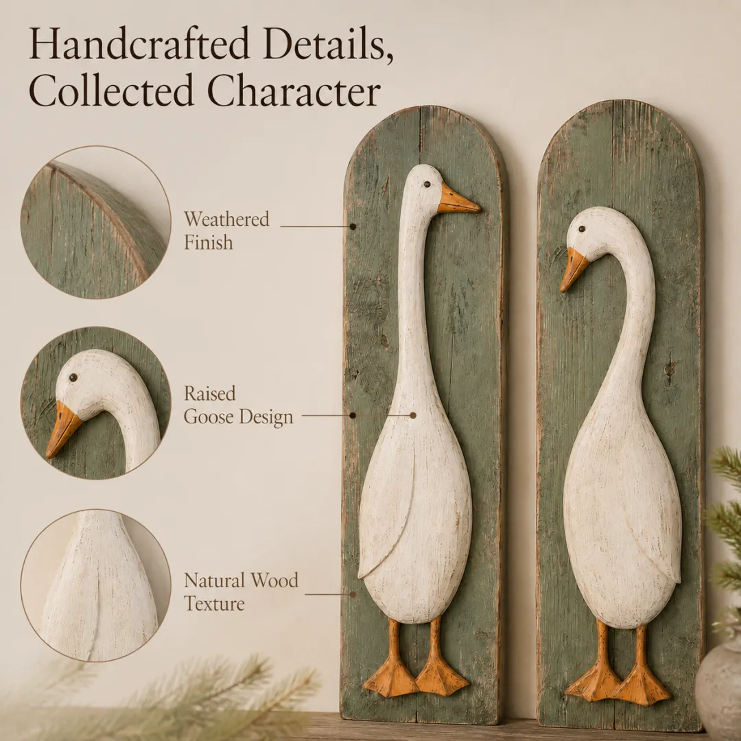Set of 2 Handcrafted Rustic Goose Wall Art – Vintage Farmhouse Charm