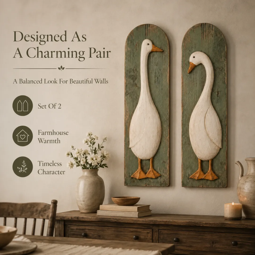 Set of 2 Handcrafted Rustic Goose Wall Art – Vintage Farmhouse Charm