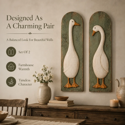 Set of 2 Handcrafted Rustic Goose Wall Art – Vintage Farmhouse Charm