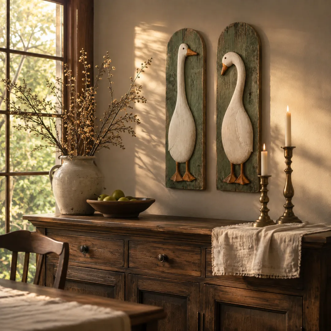 Set of 2 Handcrafted Rustic Goose Wall Art – Vintage Farmhouse Charm