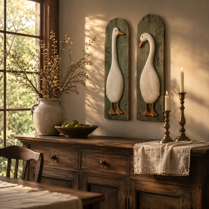 Set of 2 Handcrafted Rustic Goose Wall Art – Vintage Farmhouse Charm