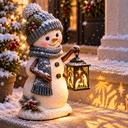 ⛄✨ Snowman Nativity Glow™ – Solar Christmas Step Light with Holy Family Projection 🎄✝️