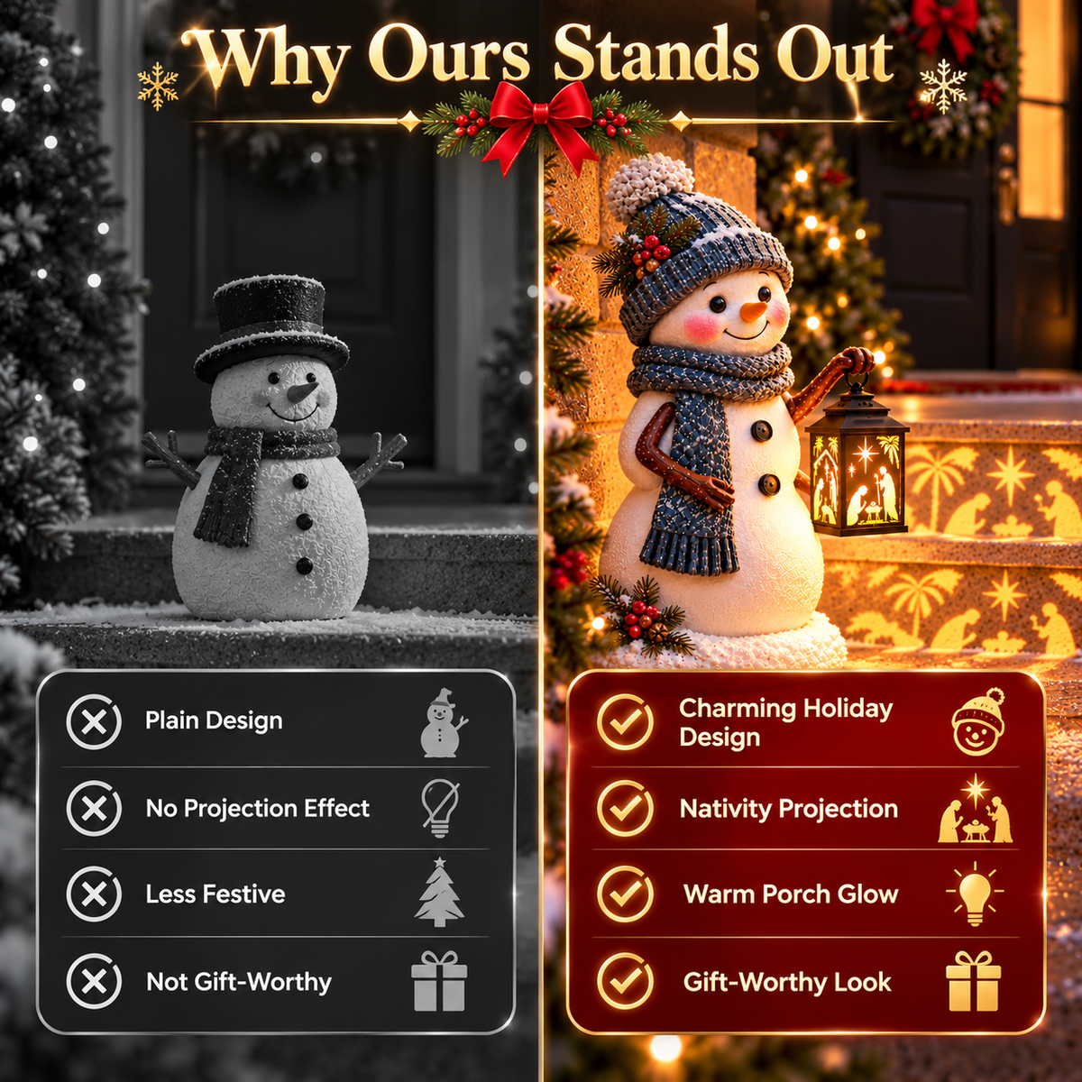 ⛄✨ Snowman Nativity Glow™ – Solar Christmas Step Light with Holy Family Projection 🎄✝️
