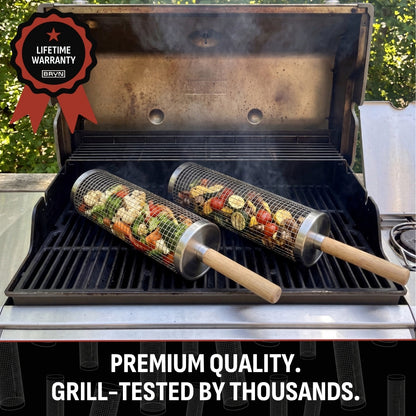 🔥 Rolling BBQ Grill Basket – Easy Turning for Veggies, Shrimp & More 🥦🍤