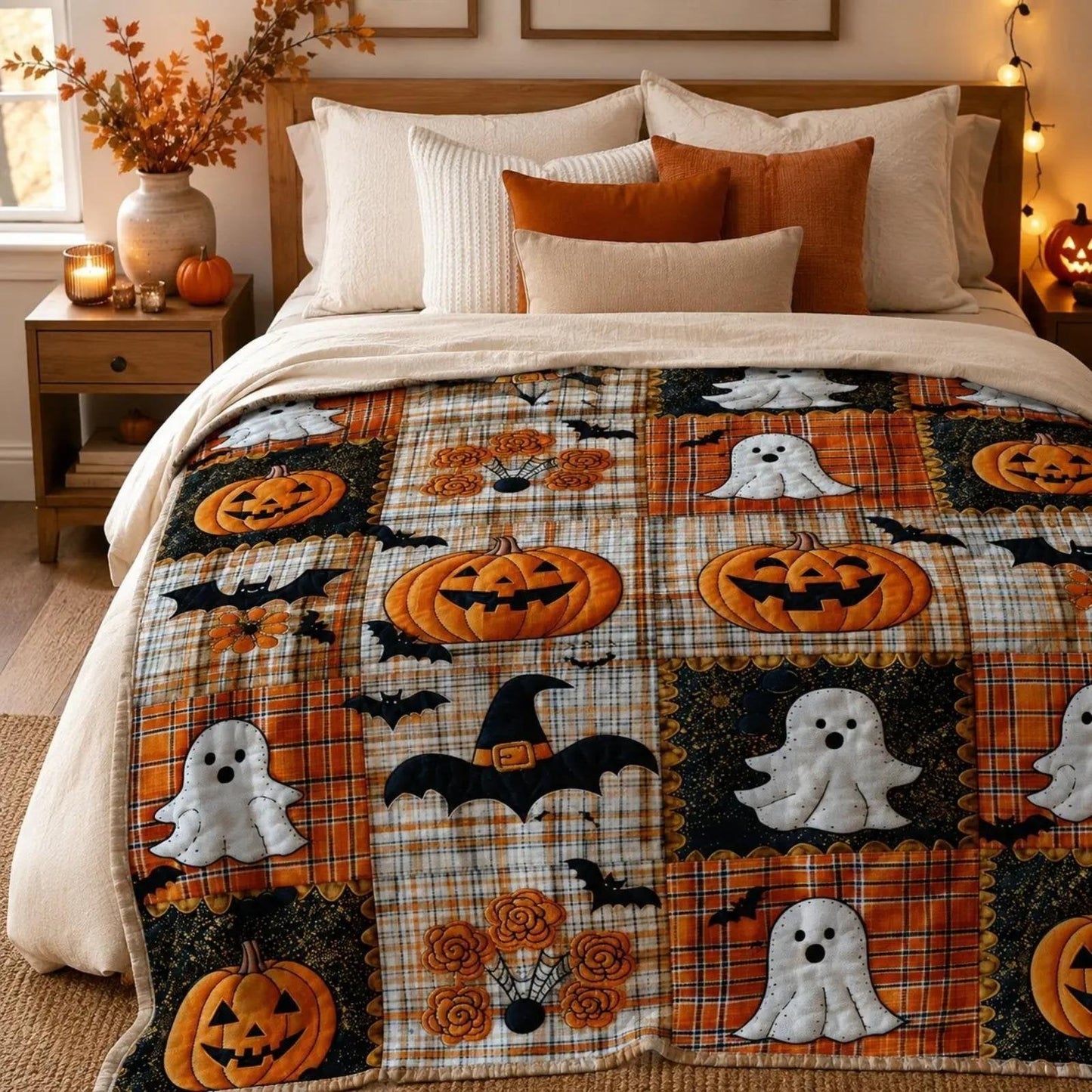 🎃🔥Halloween Pumpkin & Bat Flannel Throw Blanket, Soft Lightweight Cozy Blanket for Sofa & Bed