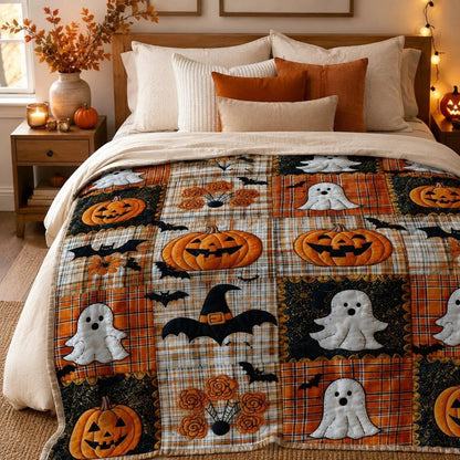 🎃🔥Halloween Pumpkin & Bat Flannel Throw Blanket, Soft Lightweight Cozy Blanket for Sofa & Bed