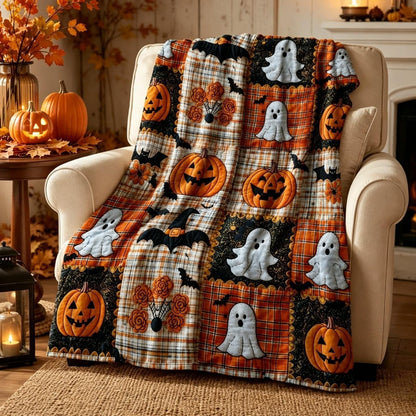 🎃🔥Halloween Pumpkin & Bat Flannel Throw Blanket, Soft Lightweight Cozy Blanket for Sofa & Bed