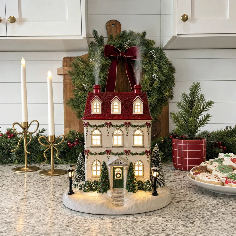 🎄✨ Christmas Cottage Aroma Diffuser – Glowing Holiday Village House with Chimney Mist & Cozy LED Lights 🏠