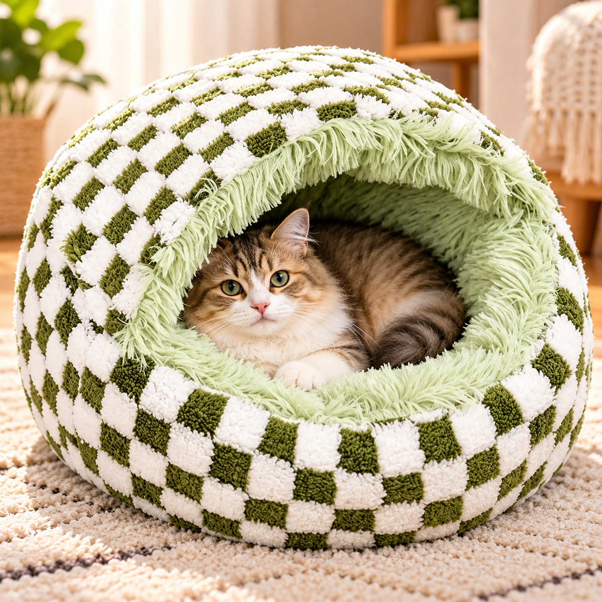 ShellNest – Hooded Plush Cat Cave 🐱☁️