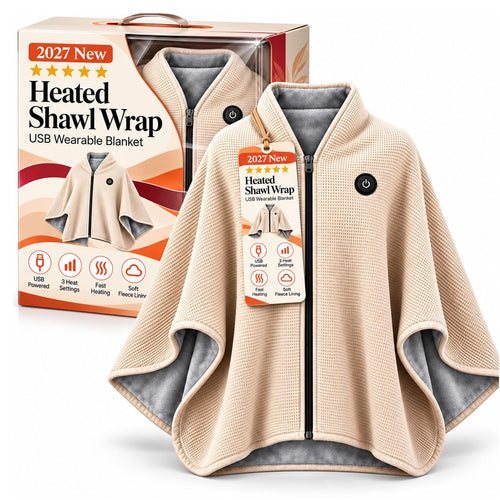 🔥 2027 Heated Shawl Wrap for Women – USB Cordless Wearable Blanket with 3 Heat Settings, Fast Heating, Zipper & Pockets, Soft Flannel Heating Cape for Office, Travel & Gifts 🎁
