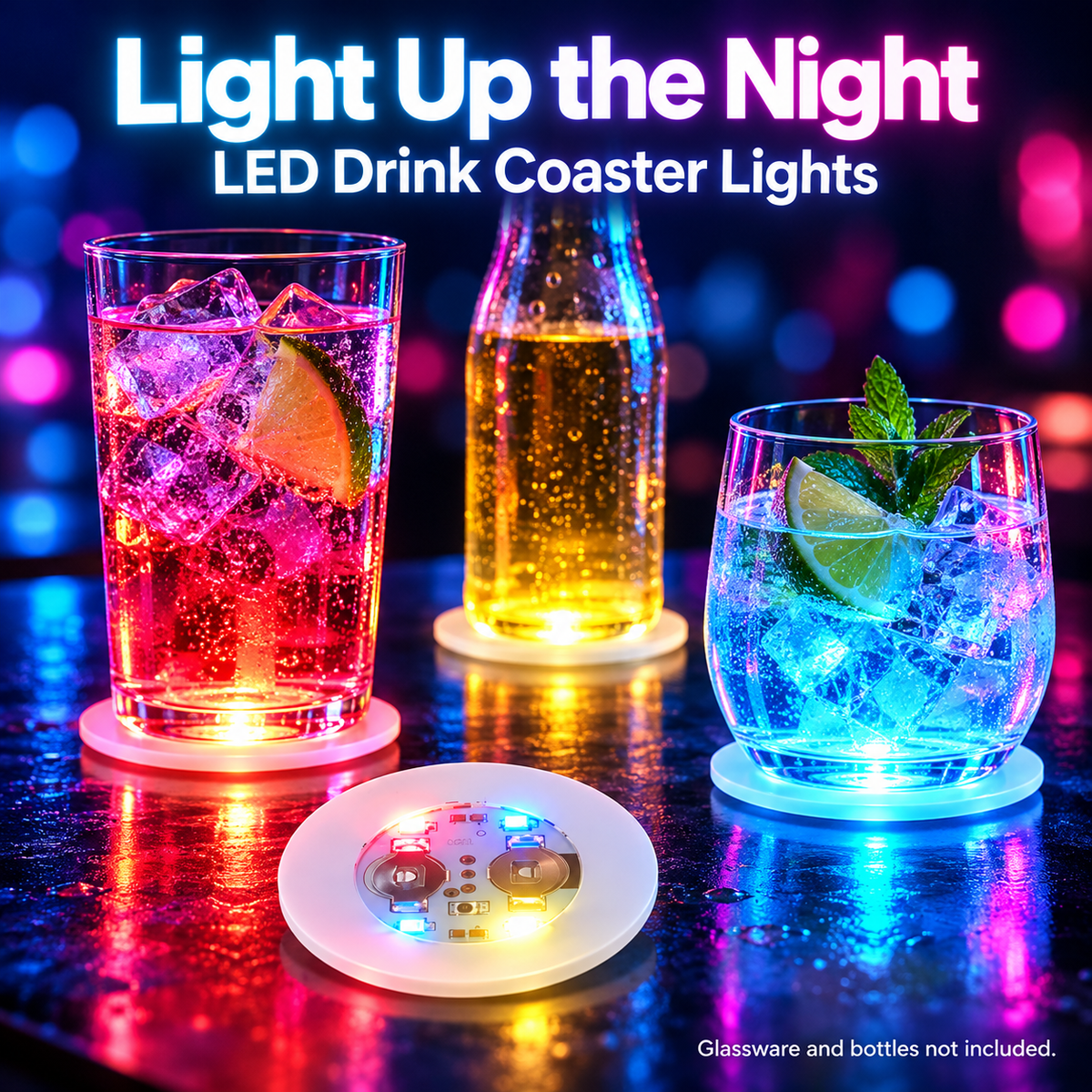 🍹✨ 10/20/30-Pack LED Light-Up Coasters – Strobe Lights for Parties, Weddings & Celebrations 🎉