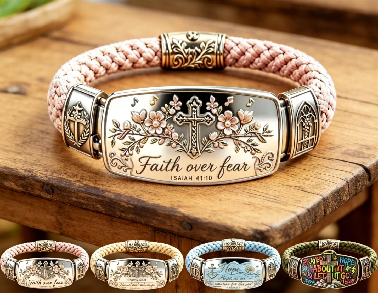 🙏 Faith Over Fear Bracelet, Christian Cross Bracelet with Isaiah 41:10 Message