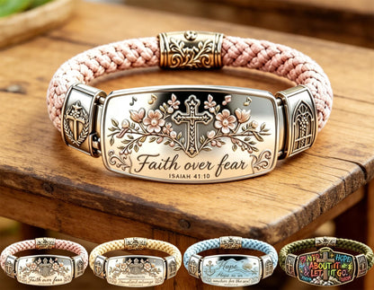 🙏 Faith Over Fear Bracelet, Christian Cross Bracelet with Isaiah 41:10 Message