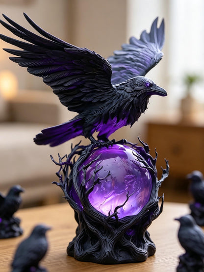 Gothic Raven Night Lamp with Purple Crystal Ball