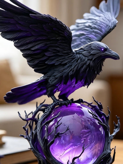 Gothic Raven Night Lamp with Purple Crystal Ball