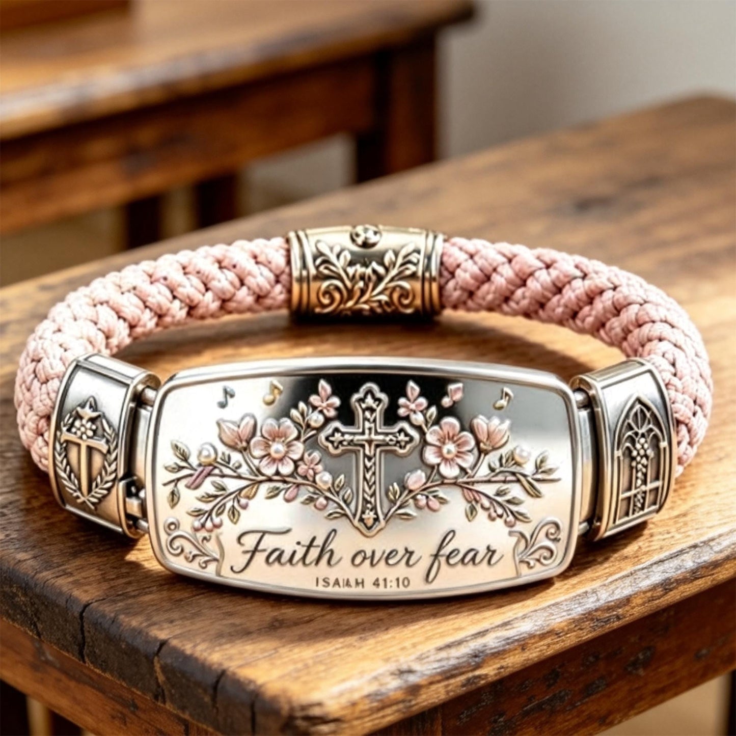 🙏 Faith Over Fear Bracelet, Christian Cross Bracelet with Isaiah 41:10 Message