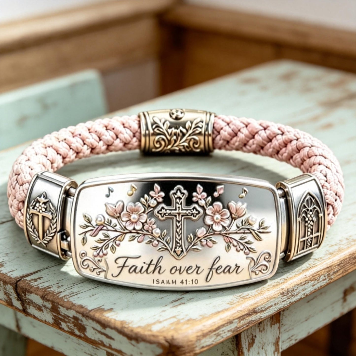 🙏 Faith Over Fear Bracelet, Christian Cross Bracelet with Isaiah 41:10 Message
