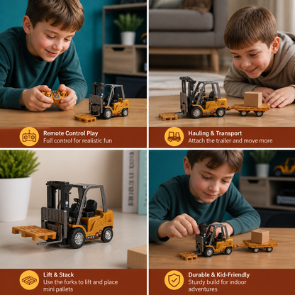 1:64 Scale RC Construction Vehicles – Forklift, Excavator, Dump Truck & Bulldozer