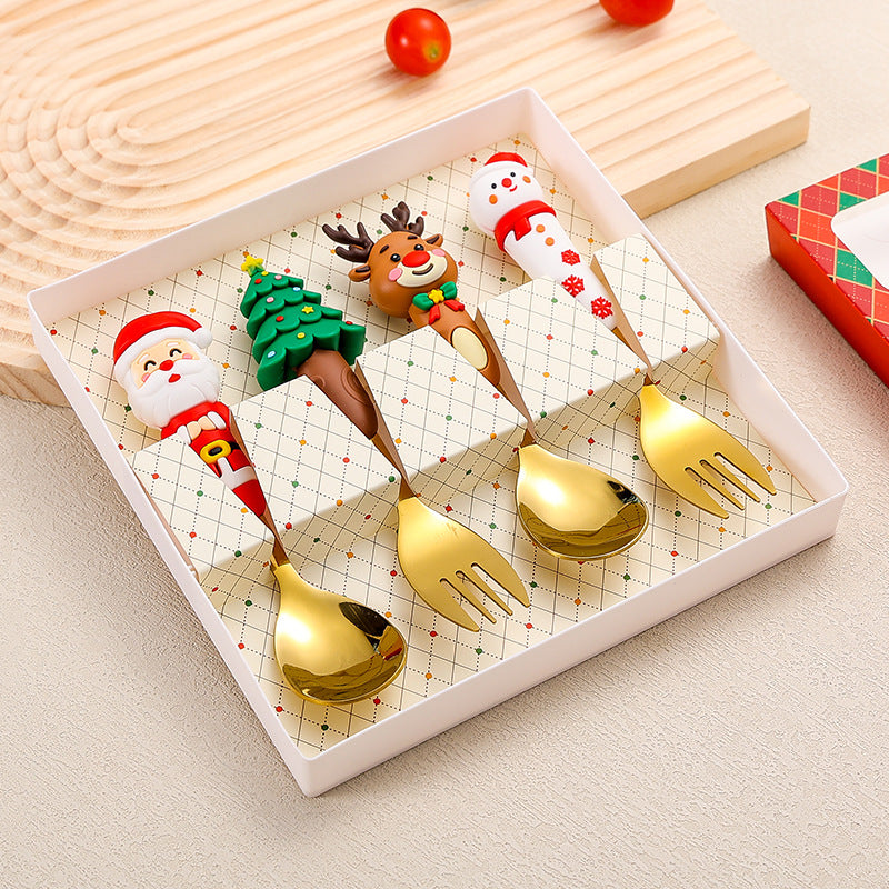 🎅 Christmas Character Cutlery Gift Set – 4-Piece Stainless Steel Flatware