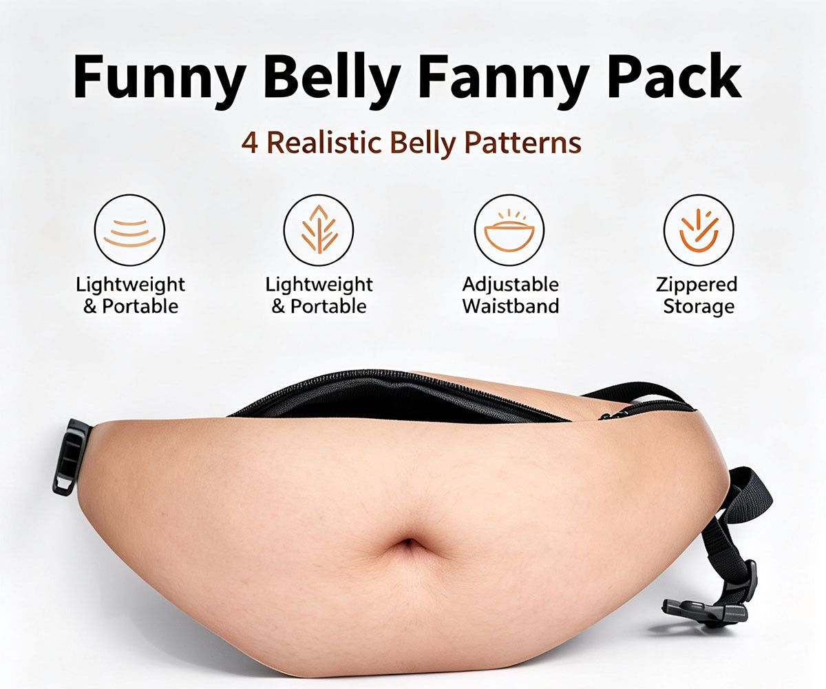 ⏰ 50% OFF Today- Funny Belly Fanny Pack – Realistic Fake Belly Waist Bag