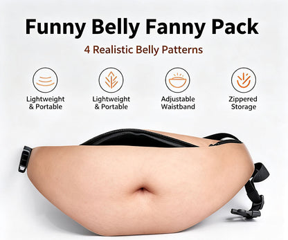 ⏰ 50% OFF Today- Funny Belly Fanny Pack – Realistic Fake Belly Waist Bag