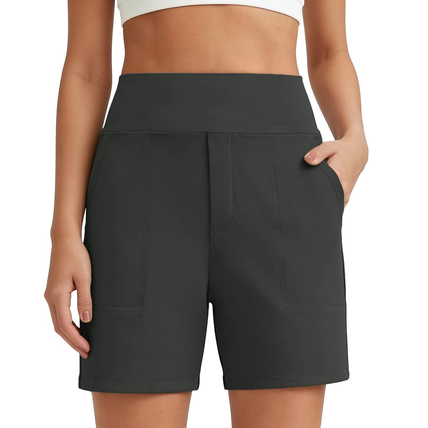 Women's High-Waisted Athletic Bermuda Shorts with Pockets ¨C Running, Yoga, Summer Casual Activewear
