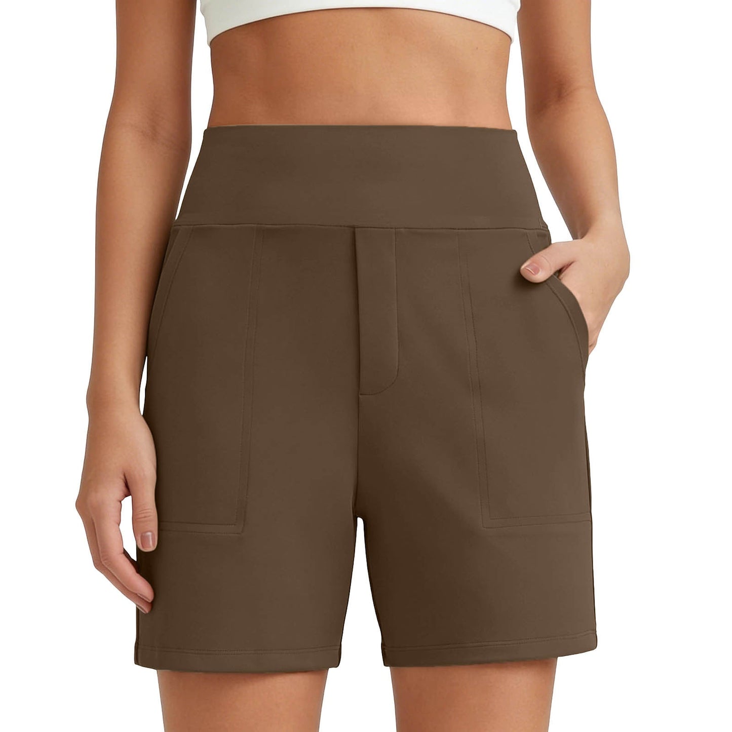 Women's High-Waisted Athletic Bermuda Shorts with Pockets ¨C Running, Yoga, Summer Casual Activewear