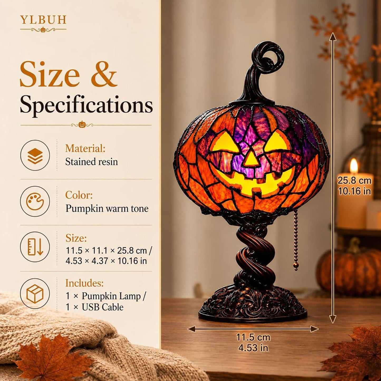 🎉Halloween Stained Glass Style Pumpkin Table Lamp