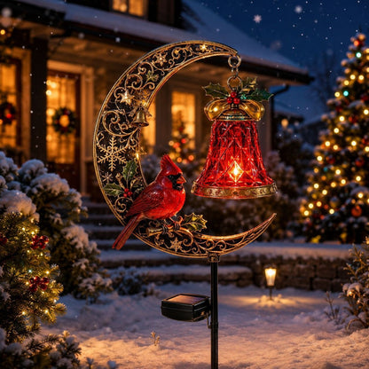 Christmas Solar Crescent Moon Garden Stake Light – Cardinal, Angel & Nutcracke