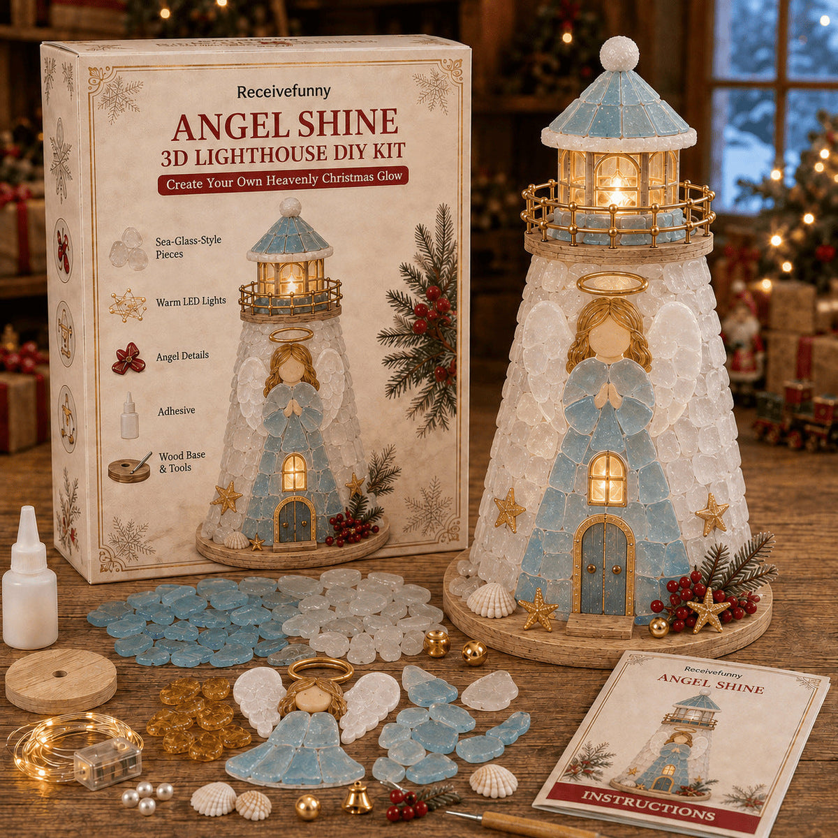 ⏳ Last Day 49% OFF – 🌊 Beginner-Friendly DIY Lighted Sea Glass-Style Lighthouse Kit Collection | Complete Kit with Sea Glass-Style Pieces, LED Lights & Step-by-Step Guide Included 💕