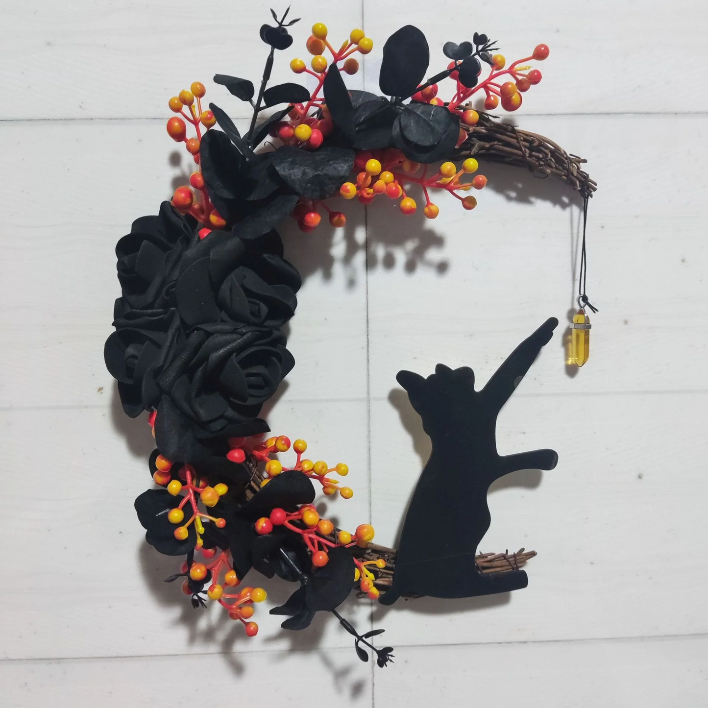 🔥Halloween Early Bird Sale🎃 Light Up Your Door With a Magical Halloween Moon Cat Wreath🌙🐈‍⬛
