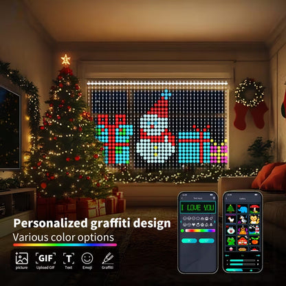 🎄 Smart RGB Pixel Curtain Lights – App-Controlled Animated Holiday Display for Balcony & Window Decor-3m*3m