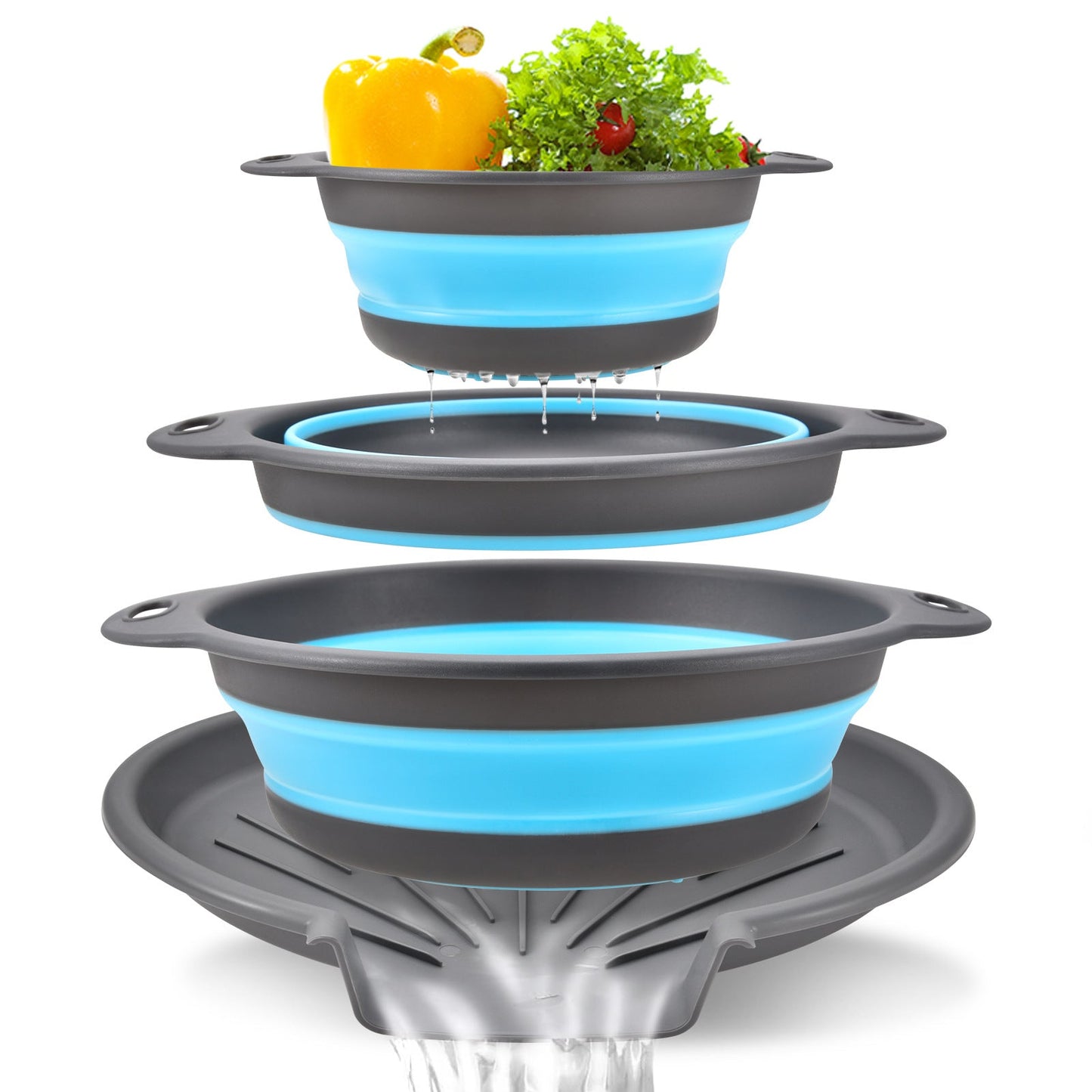 🔥 50% OFF 🥗 3-Piece Collapsible Colander Set with Self-Draining Base