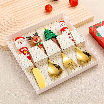 🎅 Christmas Character Cutlery Gift Set – 4-Piece Stainless Steel Flatware