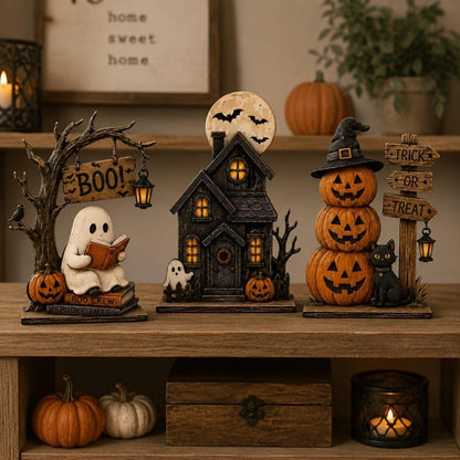 🎃 3-Piece Halloween Tabletop Decor Set – Spooky Centerpiece Collection