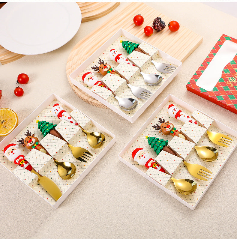 🎅 Christmas Character Cutlery Gift Set – 4-Piece Stainless Steel Flatware