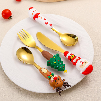 🎅 Christmas Character Cutlery Gift Set – 4-Piece Stainless Steel Flatware