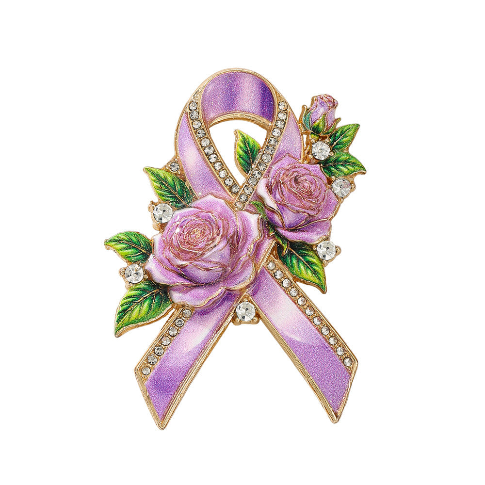 Hope Blooms™ Rose Ribbon Brooch – A Symbol of Strength, Love & Breast Cancer Awareness