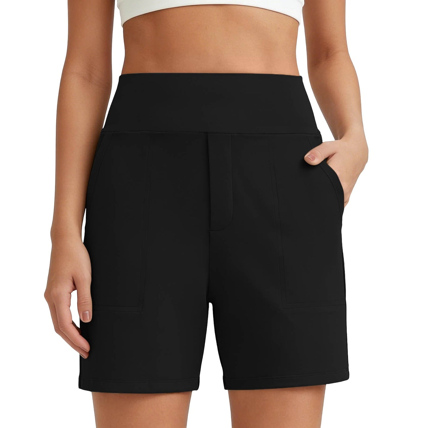 Women's High-Waisted Athletic Bermuda Shorts with Pockets ¨C Running, Yoga, Summer Casual Activewear