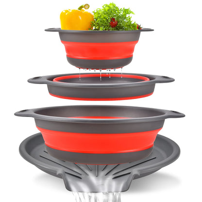 🔥 50% OFF 🥗 3-Piece Collapsible Colander Set with Self-Draining Base
