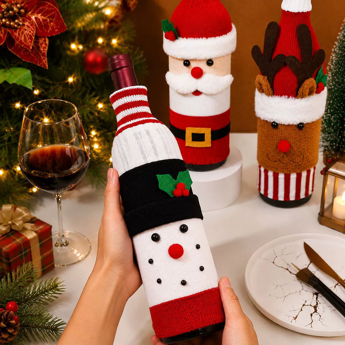 Christmas Santa Claus Wine Bottle Cover Table Decor