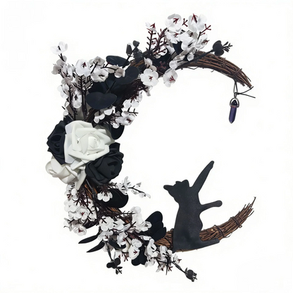 🔥Halloween Early Bird Sale🎃 Light Up Your Door With a Magical Halloween Moon Cat Wreath🌙🐈‍⬛