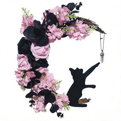 🔥Halloween Early Bird Sale🎃 Light Up Your Door With a Magical Halloween Moon Cat Wreath🌙🐈‍⬛